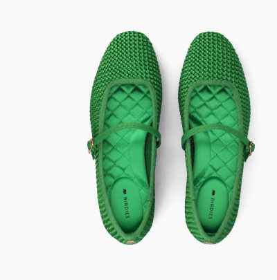 The Hummingbird Mary Jane In Kelly Green Woven Satin