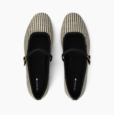 The Hummingbird Mary Jane In Black/Off White Two Tone Raffia