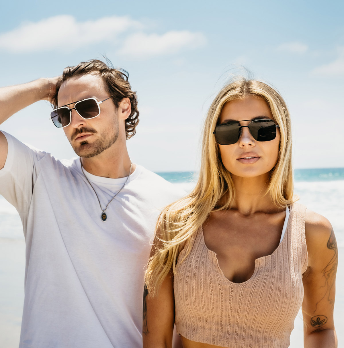 man and women wearing the Blenders Phoenix Sunglasses 