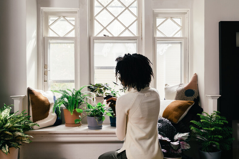 woman tending to plants