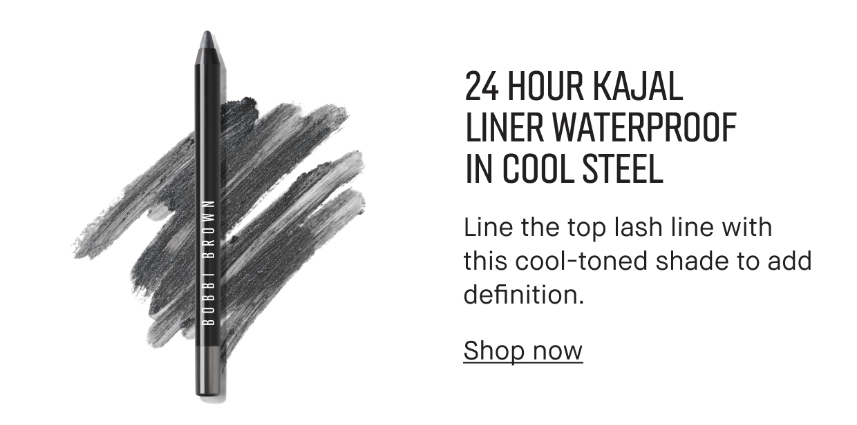 24 HOUR KAJAL LINER WATERPROOF IN COOL STEEL | Line the top lash line with this cool-toned shade to add definition. Shop now 