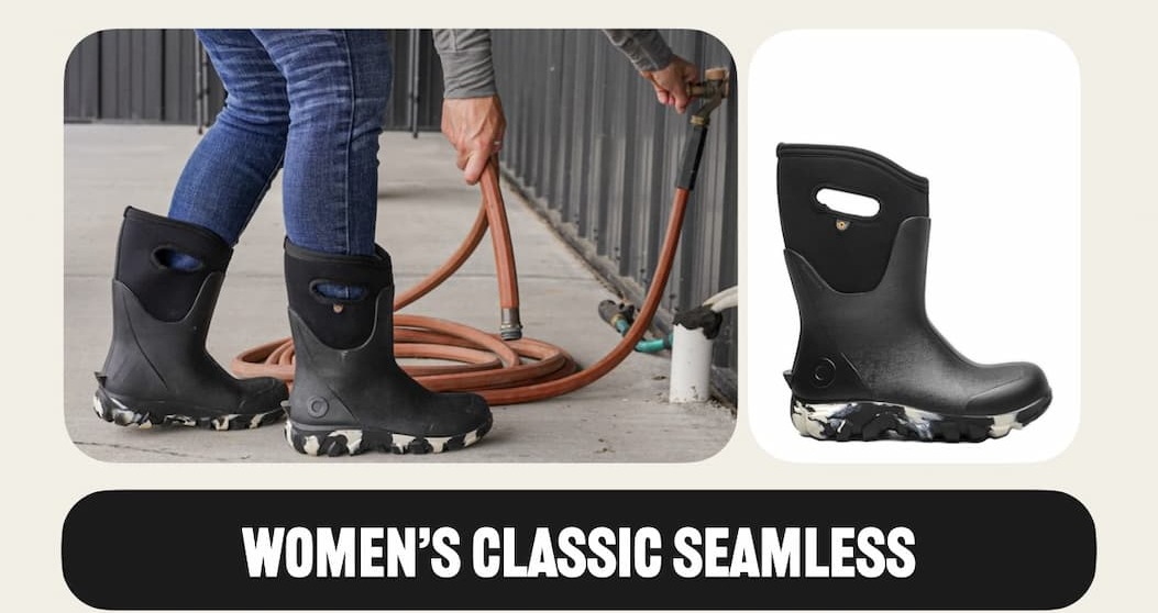 An image shown is a women picking up a hose. Shop our Women's Classic Seamless