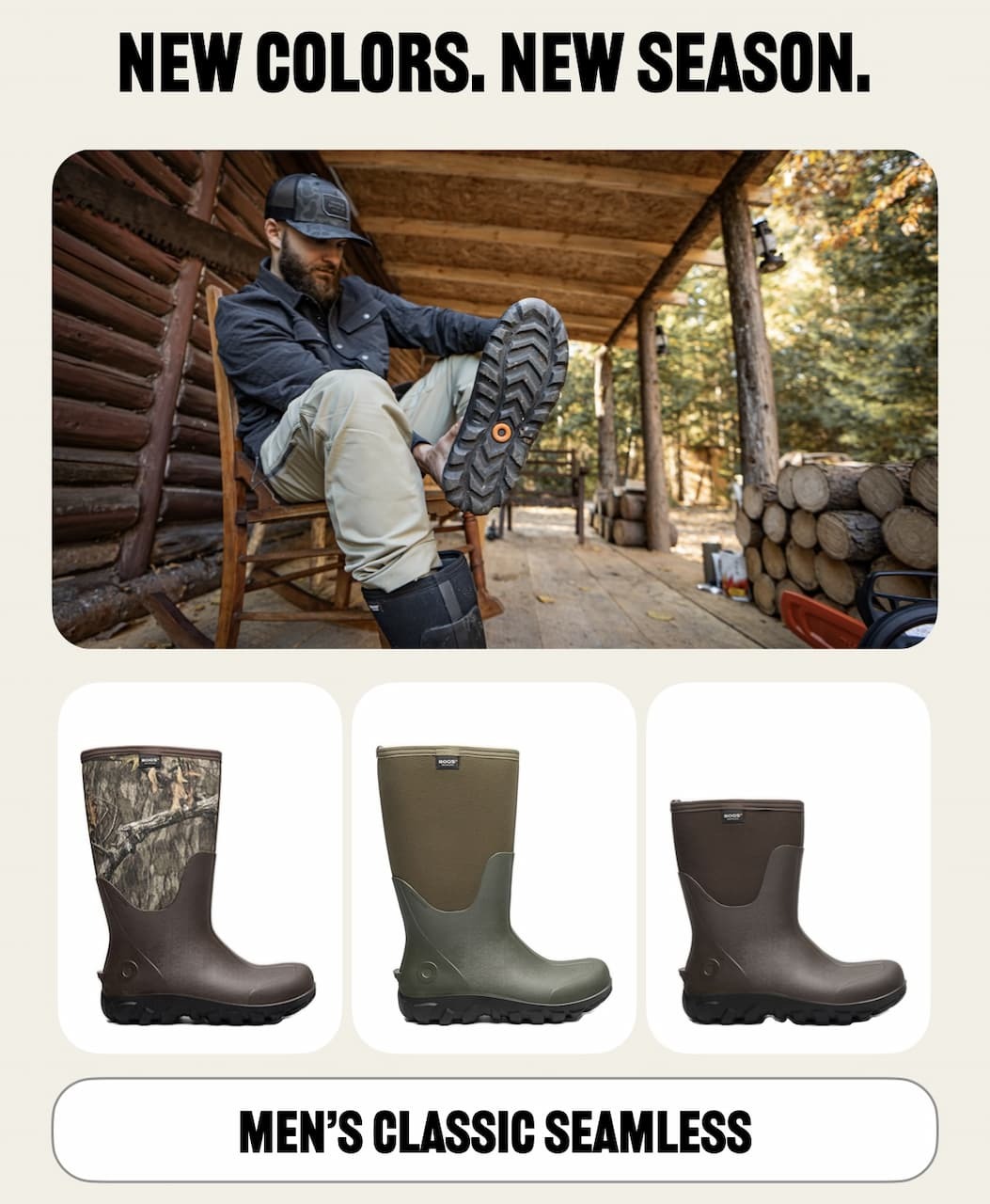 A man pulling on his Classic Seamless mid height boots in black.  New Colors. New Season. A variety of new colors for the Classic Seamless