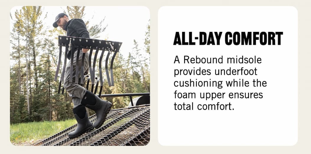 A man carrying heavy equipment wearing our Classic Seamless mid height boots in black.