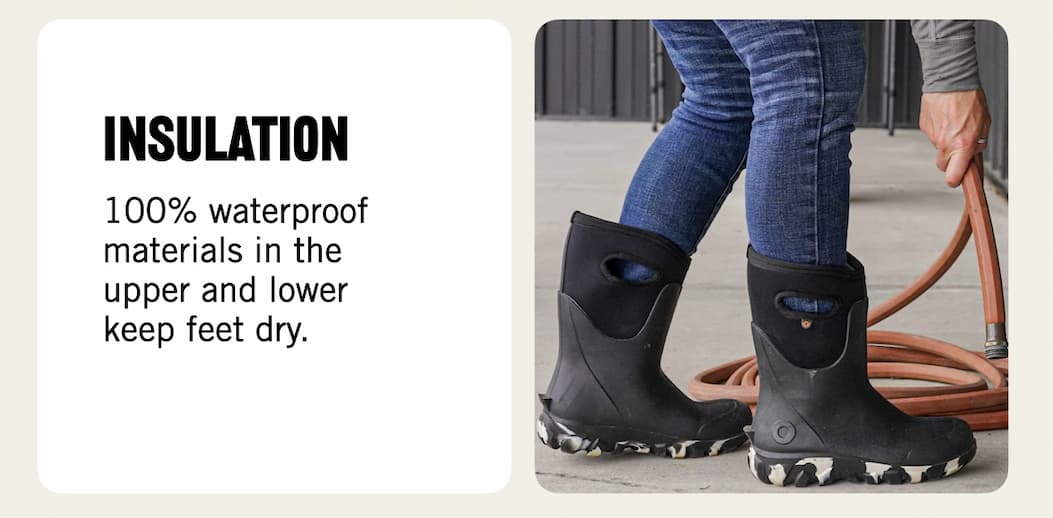 A woman bending down to pick up a hose in our new Classic seamless boots