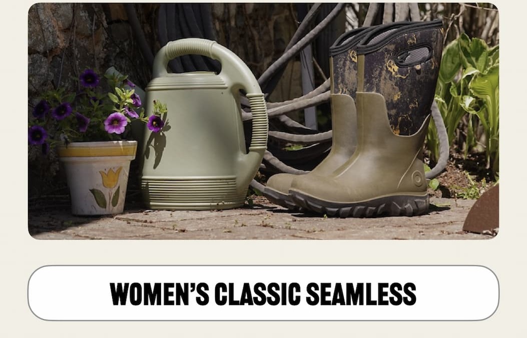 Our classic seamless tall boots next to a watering jug.