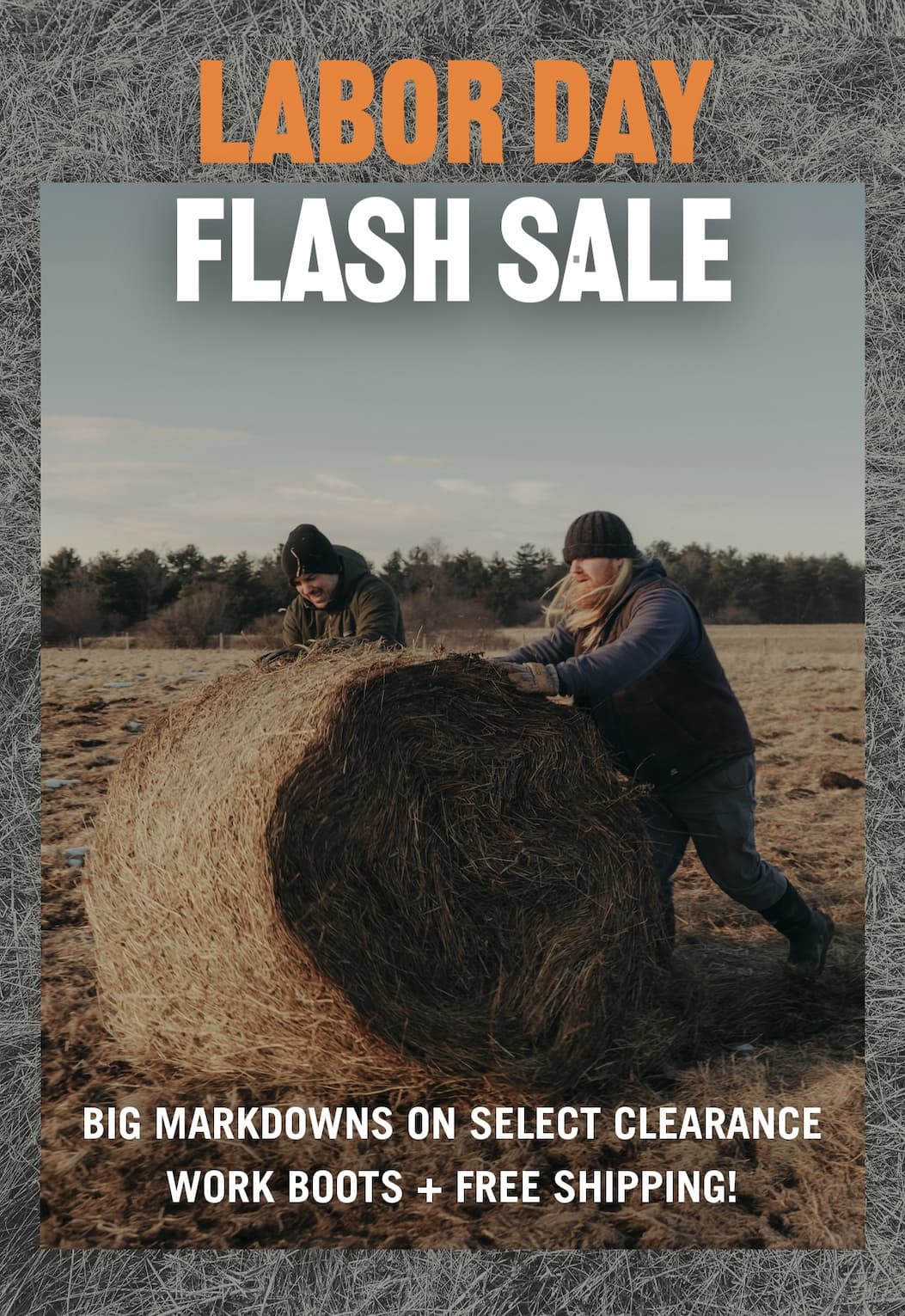 Labor Day Flash Sale, Less than 48 hours. The image is a woman on a tractor
