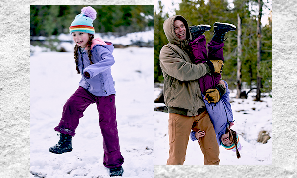 Kids playing in the snow with the skyline snowcata