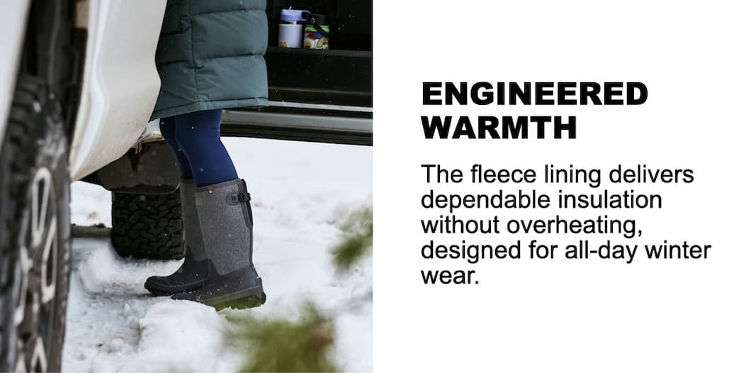 A woman getting out of her car wearing the whiteout adjustable calf heather