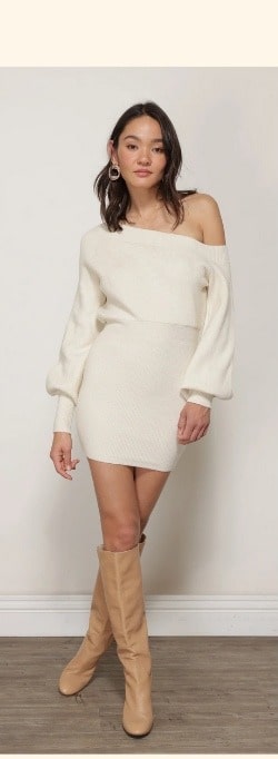 Rebecca Off Shoulder Mini Dress | Cream