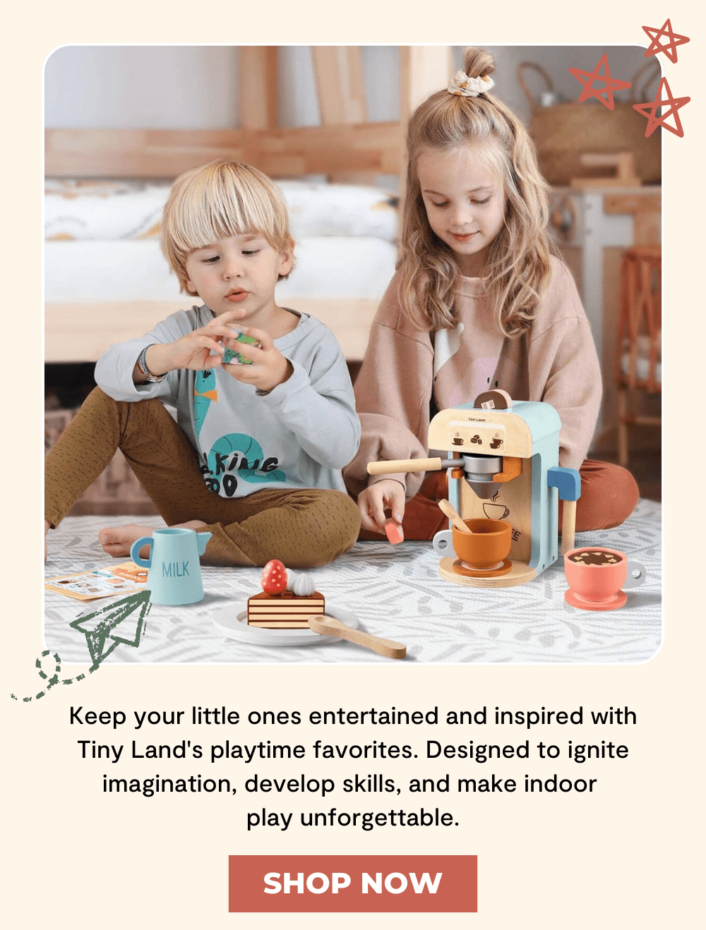 Keep your little ones entertained and inspired with Tiny Land's playtime favorites. Designed to ignite imagination, develop skills, and make indoor  play unforgettable.