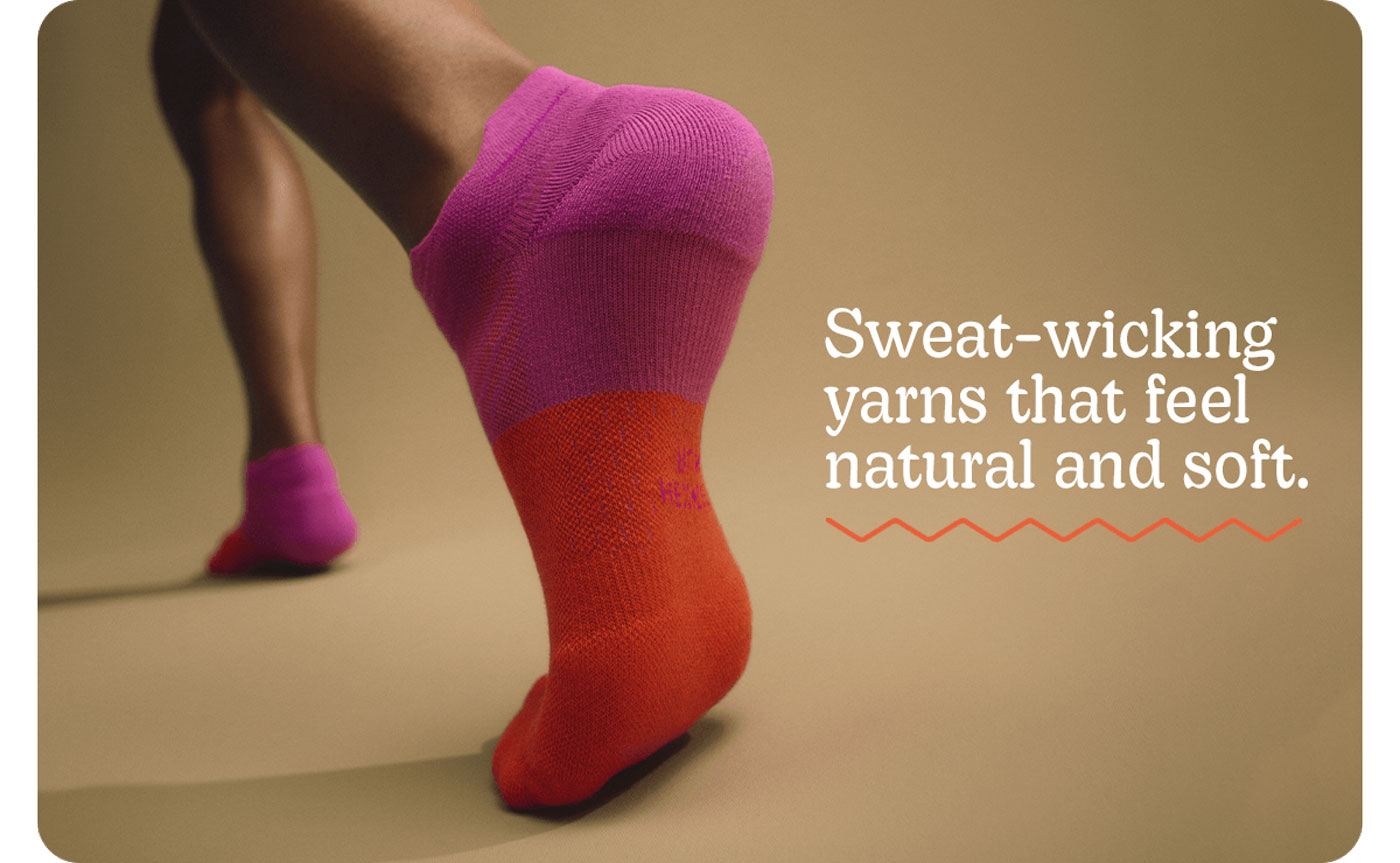 Sweat-wicking yarns that feel natural and soft.