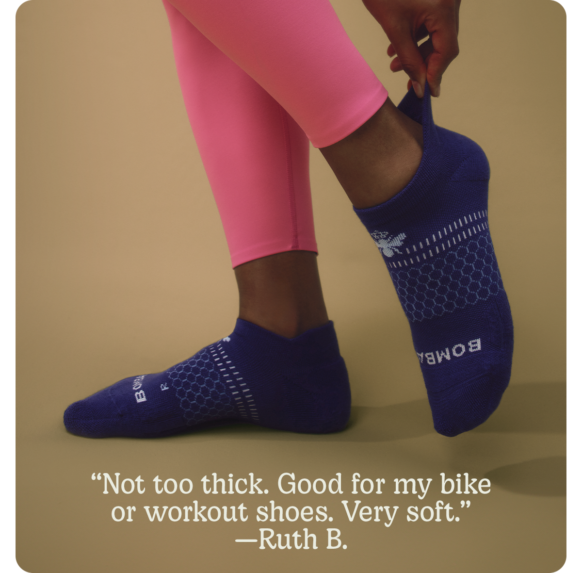 Not too thick. Good for my bike or workout shoes. Very soft. -Ruth B.