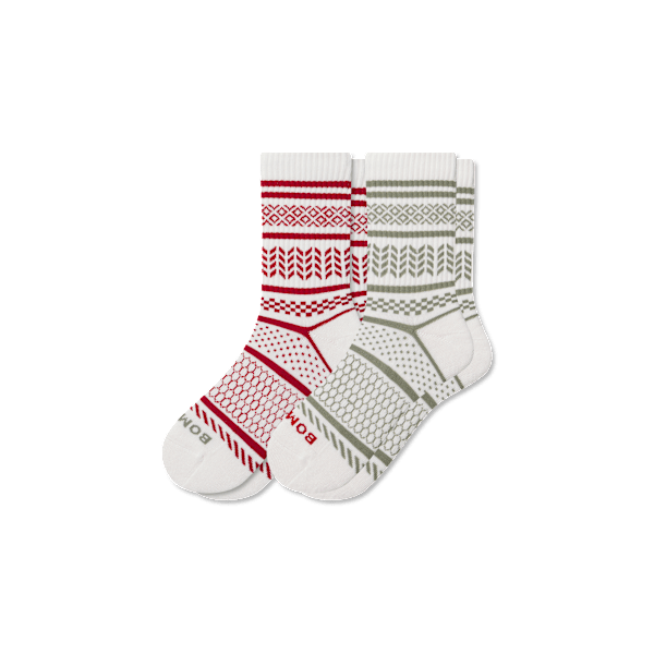 Women's Fair Isle Half Calf Sock 2-Pack Ornament Gift Box