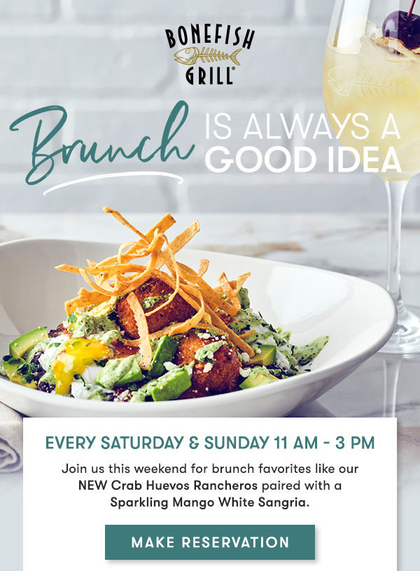 Every Saturday & Sunday 11 AM - 3 PM Join us this weekend for brunch favorites like our Shrimp & Grits and our delightful NEW hand-crafted Beehive Spritz with house-made honey syrup.MAKE RESERVATION
