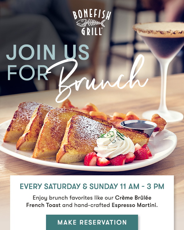 Every Saturday & Sunday 11 AM - 3 PM Join us this weekend for brunch favorites like our Shrimp & Grits and our delightful NEW hand-crafted Beehive Spritz with house-made honey syrup.MAKE RESERVATION