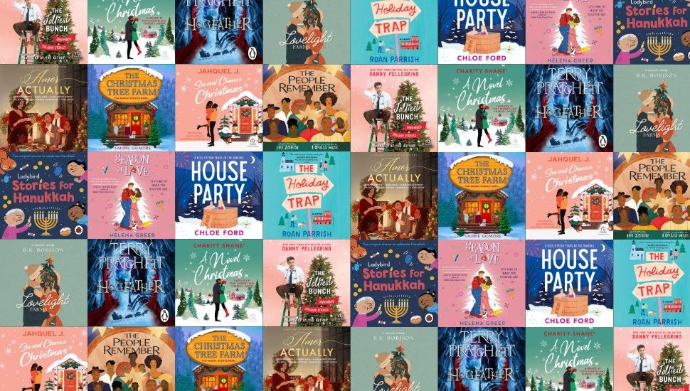 collage of book covers from libro.fm holiday book sale