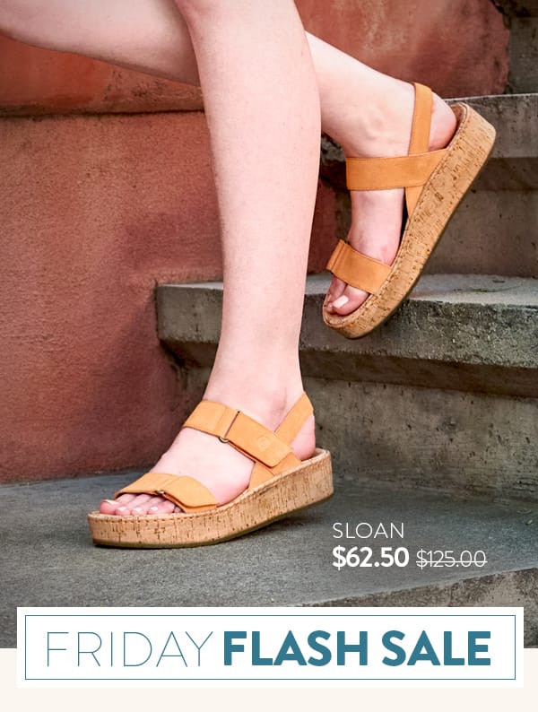 Friday Flash Sale. Featured style: Sloan cork platform wedge sandal $62.50 was $125.00. Shop Sloan.