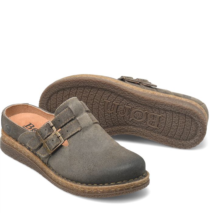 Cort open back clog in grey suede.