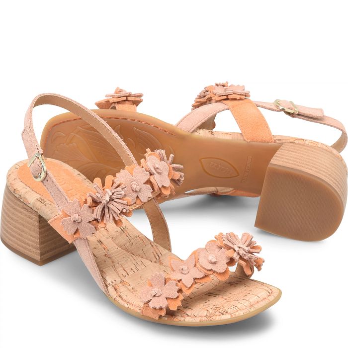 Springs heeled slingback sandal in orange suede. 