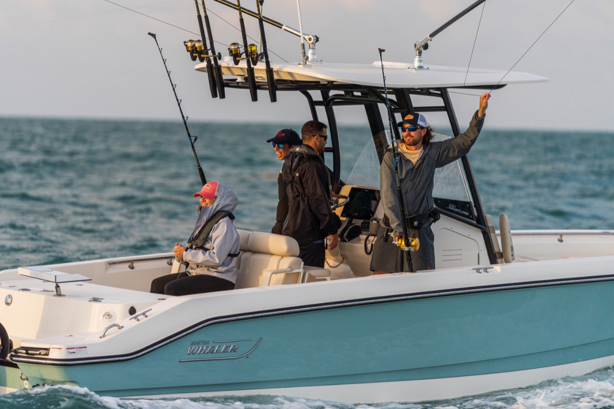 A group of anglers enjoying a fishing trip on a Boston Whaler.