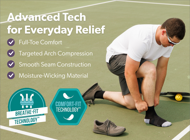 Advanced Tech for Everyday Relief ✔️ Full-Toe Comfort ✔️ Targeted Arch Compression ✔️ Smooth Seam Construction ✔️ Moisture-Wicking Material