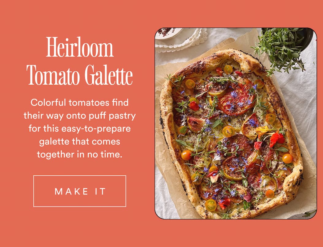 Heirloom Tomato Galette. Colorful tomatoes find their way onto puff pastry for this easy-to-prepare galette that comes together in no time. Make it