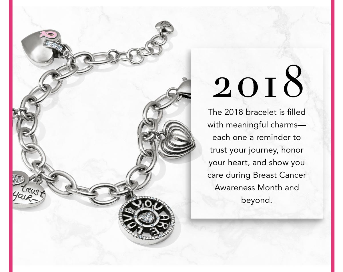 Two Thousand Eighteen: The Two Thousand Eighteen bracelet is filled with meaningful charms - each one a reminder to trust your journey, honor your heart, and show you care during Breast Cancer Awareness Month and beyond.