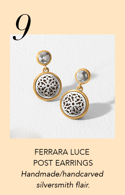 Nine: Ferrara Luce Post Earrings - Handmade and handcarved silversmith flair.