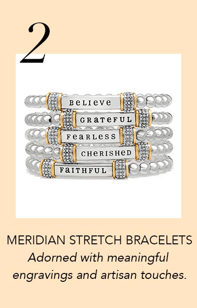 Two: Meridian Stretch Bracelets - Adorned with meaningful engravings and artisan touches.