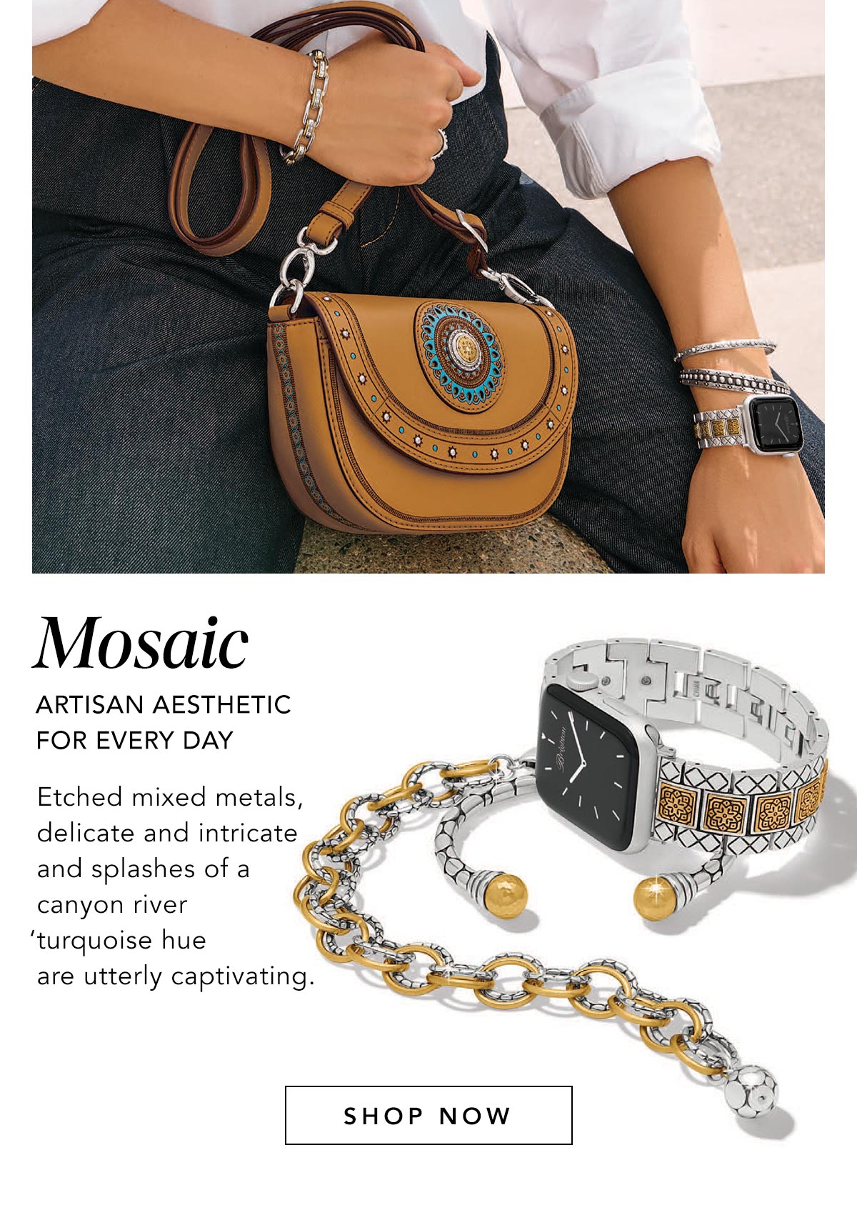 Mosaic - Artisan Aesthetic For Every Day - Etched mixed metals, delicate and intricate and splashes of a canyon river 'turquoise hue are utterly captivating. - Shop Now