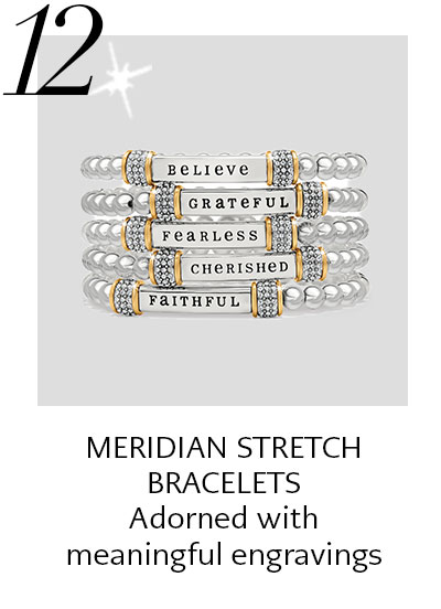 Twelve: Meridian Stretch Bracelets - Adorned with meaningful engravings