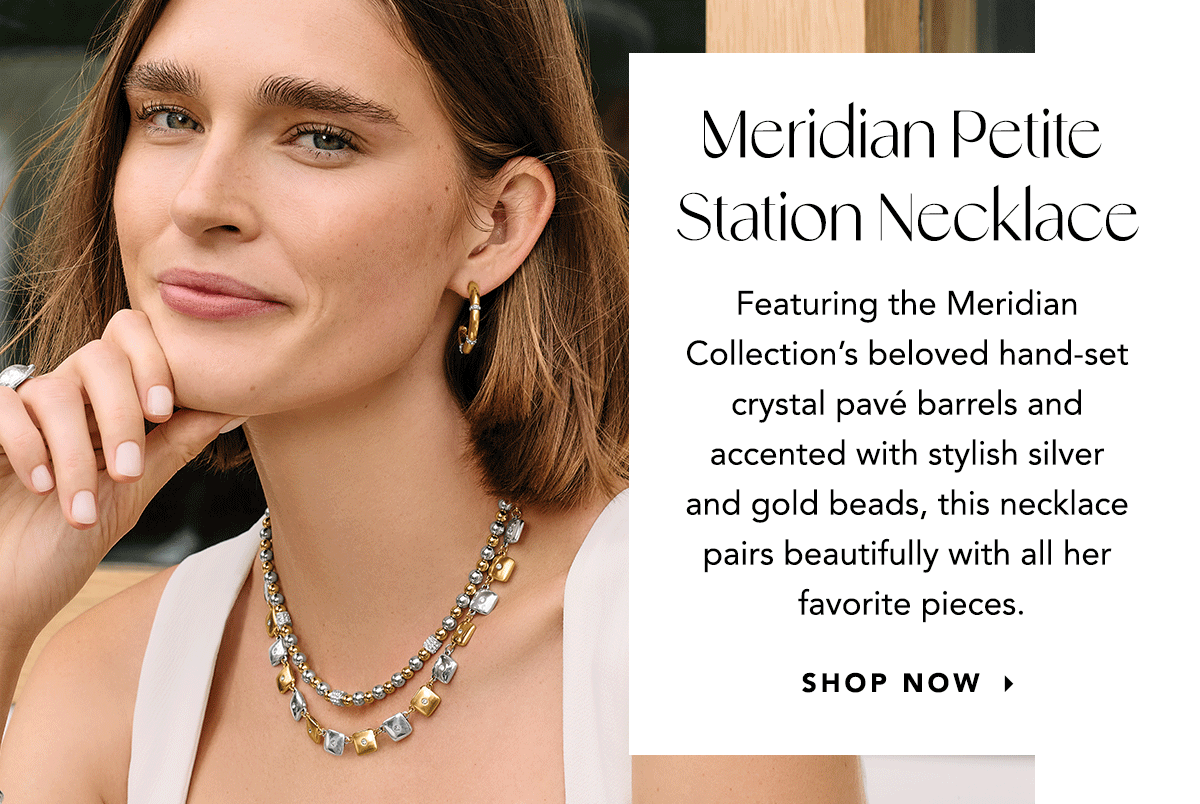 Meridian Petite Station Necklace - Featuring the Meridian Collection's beloved hand-set crystal pave barrels and accented with stylish silver and gold beads, this necklace pairs beautifully with all her favorite pieces. - Shop Now