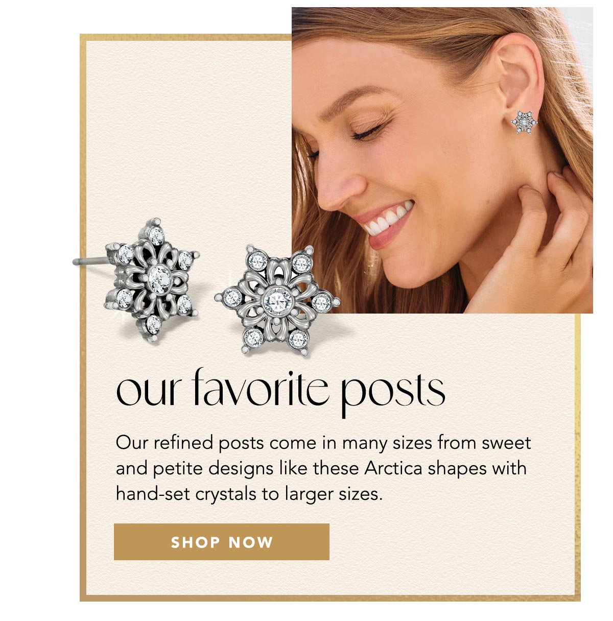 Our Favorite Posts - Our refined posts come in many sizes from sweet and petite designs like these Arctica shapes with hand-set crystals to larger sizes. - Shop Now