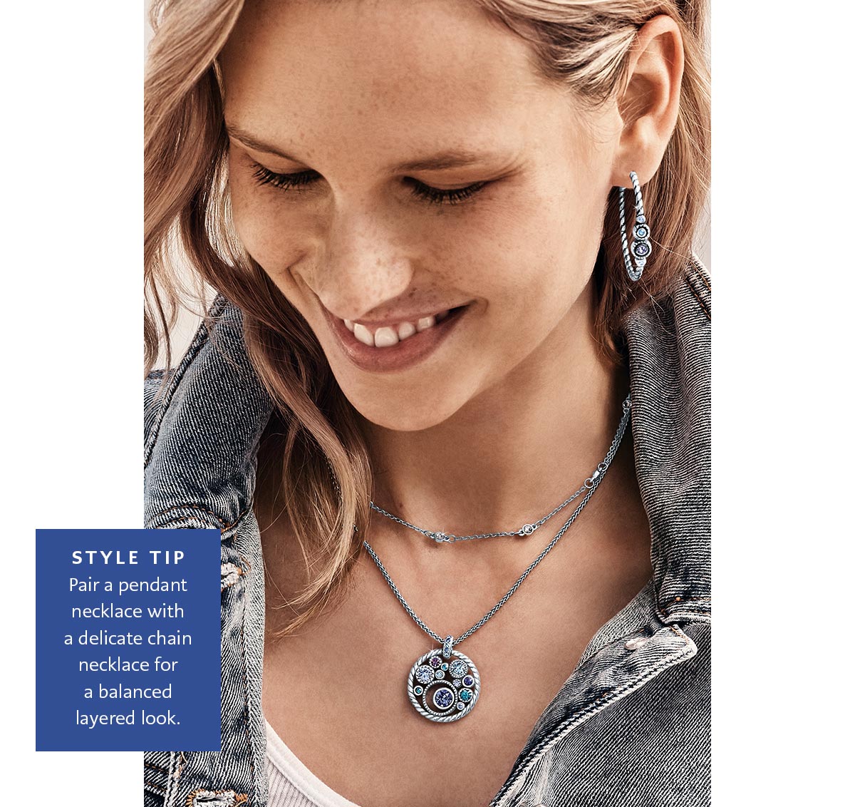 Style Tip: Pair a pendant necklace with a delicate chain necklace for a balanced layered look.