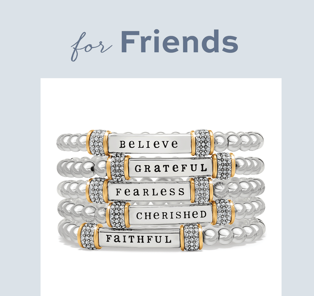 For Friends: Meaningful Bracelets - A Meridian Stretch Bracelet with a meaningful message is an easy, everyday reminder of love. Pair it with heart-filled pieces for a stack she'll treasure. - Shop Now