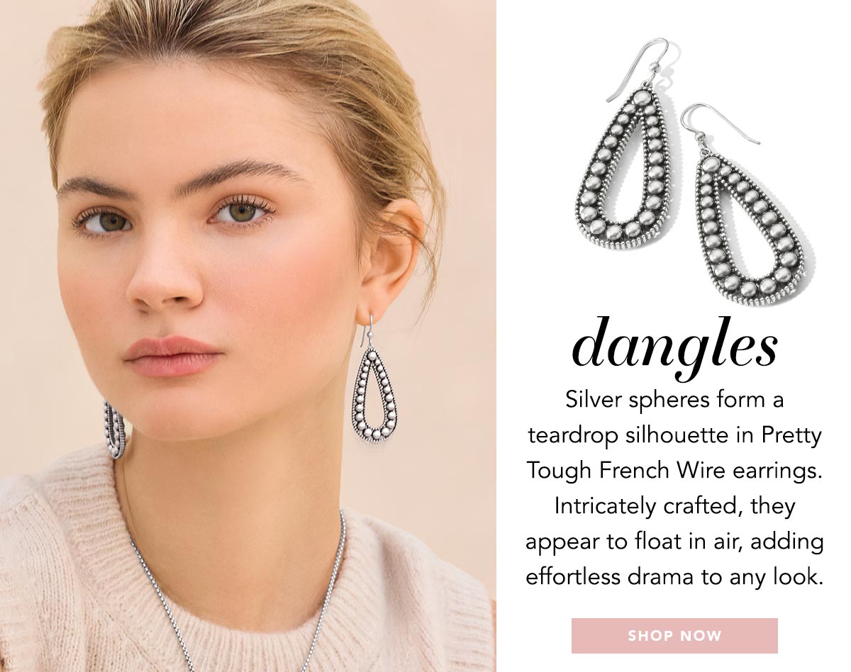 Dangles - Silver spheres form a teardrop silhouette in Pretty Tough French Wire earrings. Intricately crafted, they appear to float in air, adding effortless drama to any look. - Shop Now