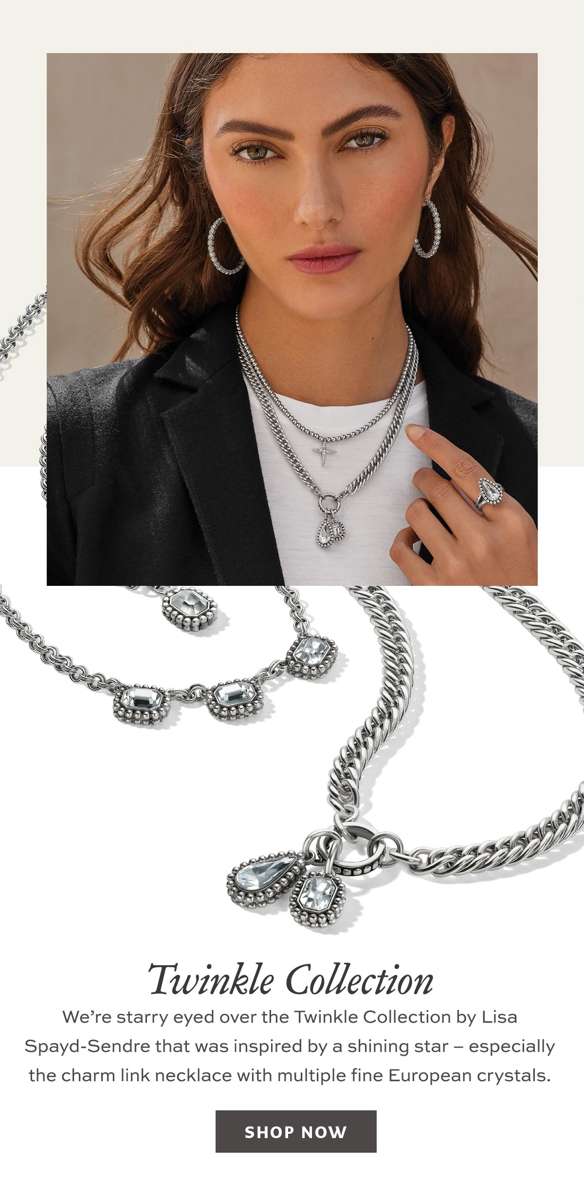 Twinkle Collection - We're starry eyed over the Twinkle Collection by Lisa Spayd-Sendre that was inspired by a shining star - especially the charm link necklace with multiple fine European crystals. - Shop Now