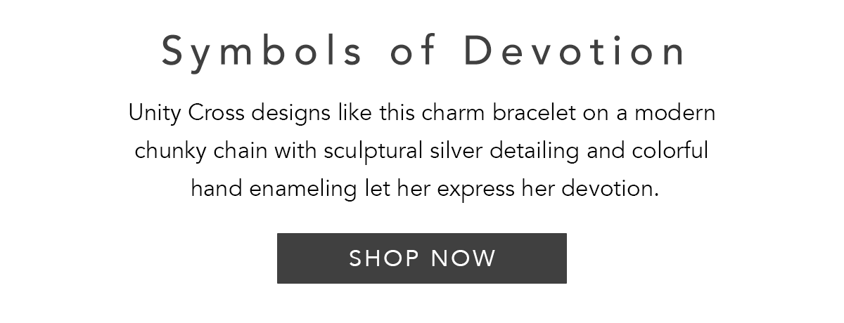 Symbols Of Devotion - Unity Cross designs like this charm bracelet on a modern chunky chain with sculptural silver detailing and colorful hand enameling let her express her devotion. - Shop Now