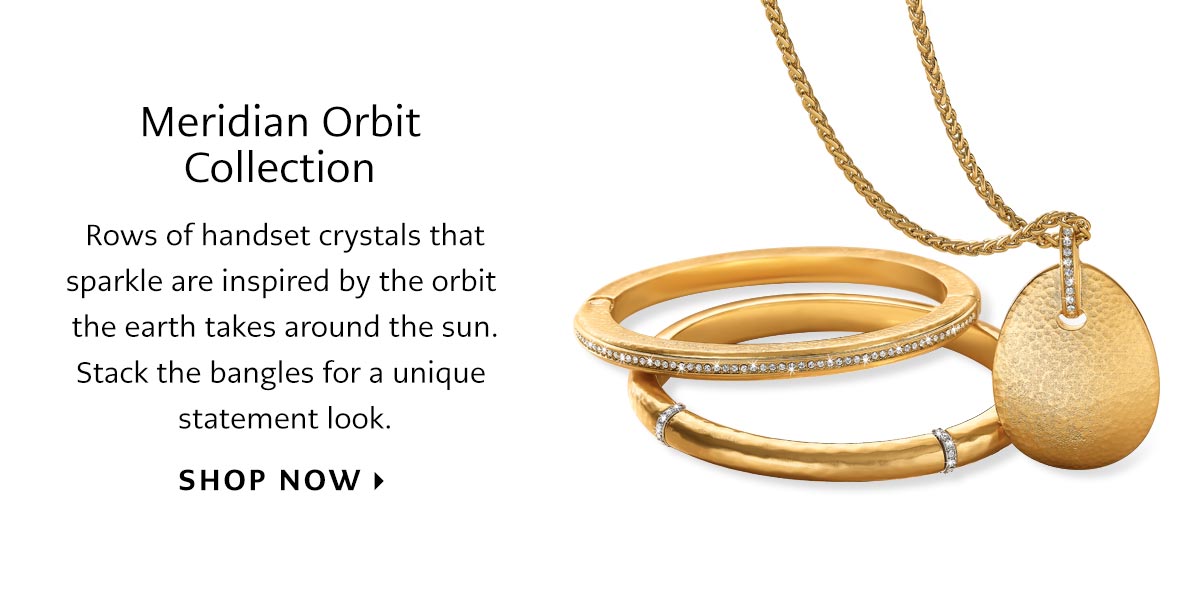 Meridian Orbit Collection - Rows of handset crystals that sparkle are inspired by the orbit the earth takes around the sun. Stack the bangles for a unique statement look. - Shop Now