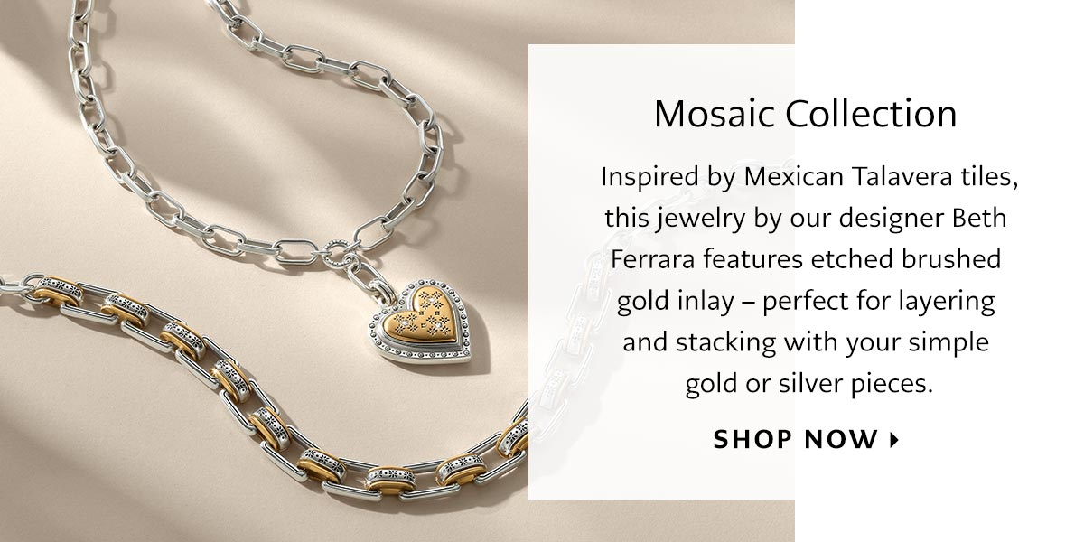 Mosaic Collection - Inspired by Mexican Talavera tiles, this jewelry by our designer Beth Ferrara features etched brushed gold inlay - perfect for layering and stacking with your simple gold or silver pieces. - Shop Now