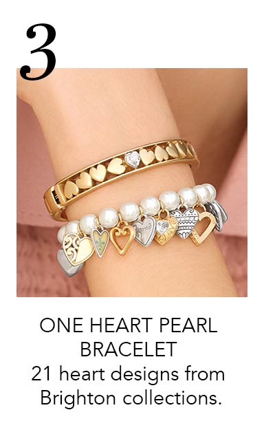 Three: One Heart Pearl Bracelet - Twenty one heart designs from Brighton collections.