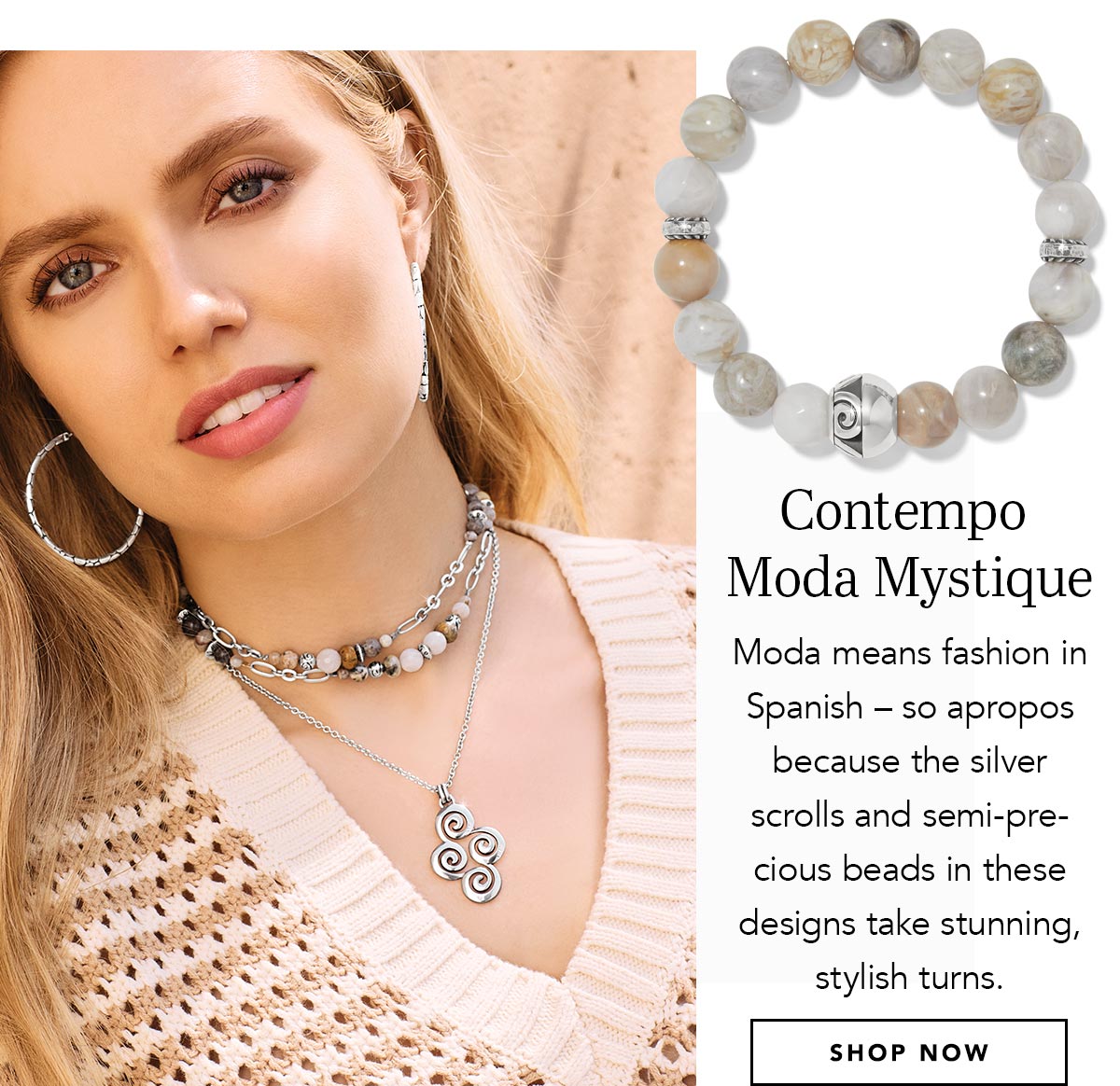 Contempo Moda Mystique - Moda means fashion in Spanish - so apropos because the silver scrolls and semi-precious beads in these designs take stunning, stylish turns. - Shop Now