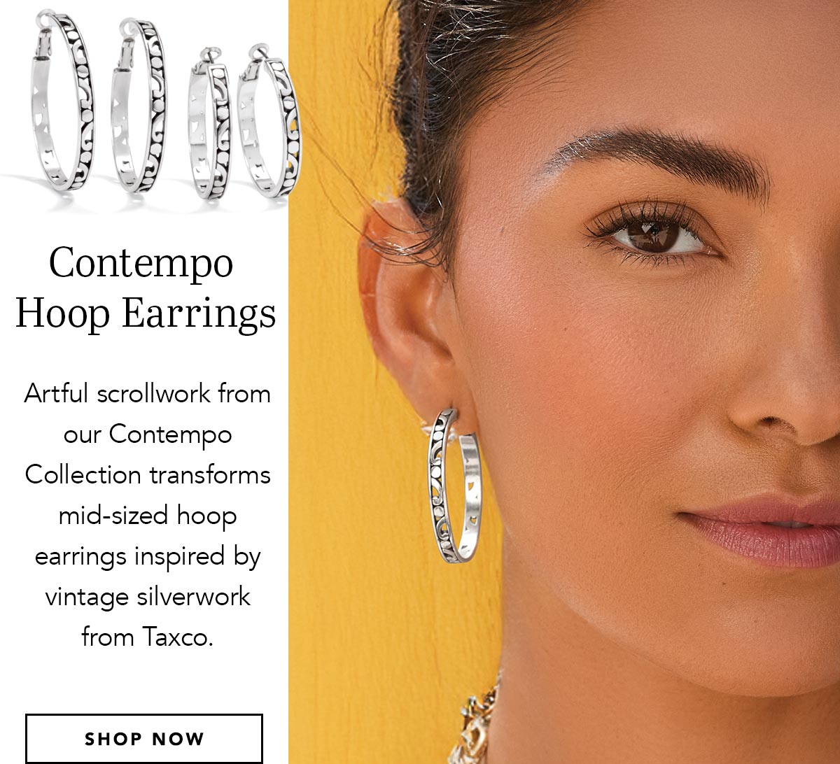 Contempo Hoop Earrings - Artful scrollwork from our Contempo Collection transforms mid-sized hoop earrings inspired by vintage silverwork from Taxco. - Shop Now
