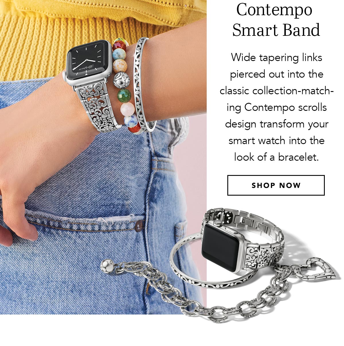 Contempo Smart Band - Wide tapering links pierced out into the classic collection-matching Contempo scrolls design transform your smart watch into the look of a bracelet. - Shop Now