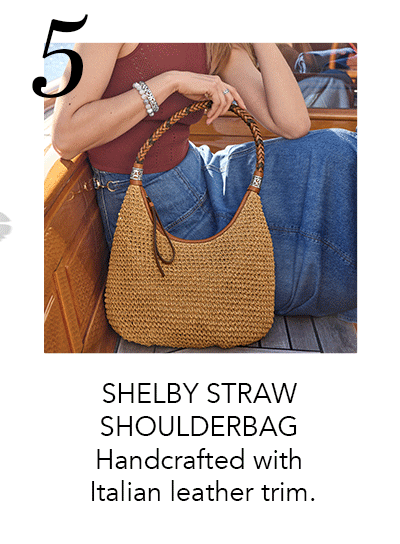 Five: Shelby Straw Shoulderbag - Handcrafted with Italian leather trim.