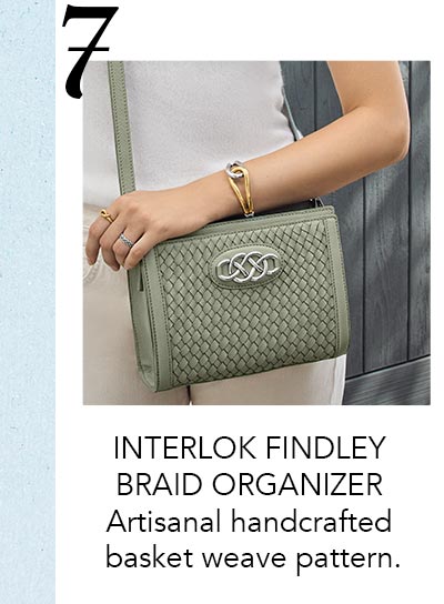 Seven: Interlok Findley Braid Organizer - Artisanal handcrafted basketweave pattern.