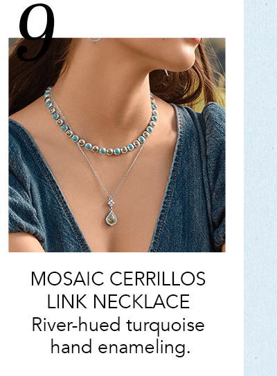 Nine: Mosaic Cerrillos Link Necklace - River-hued turquoise hand enameling.