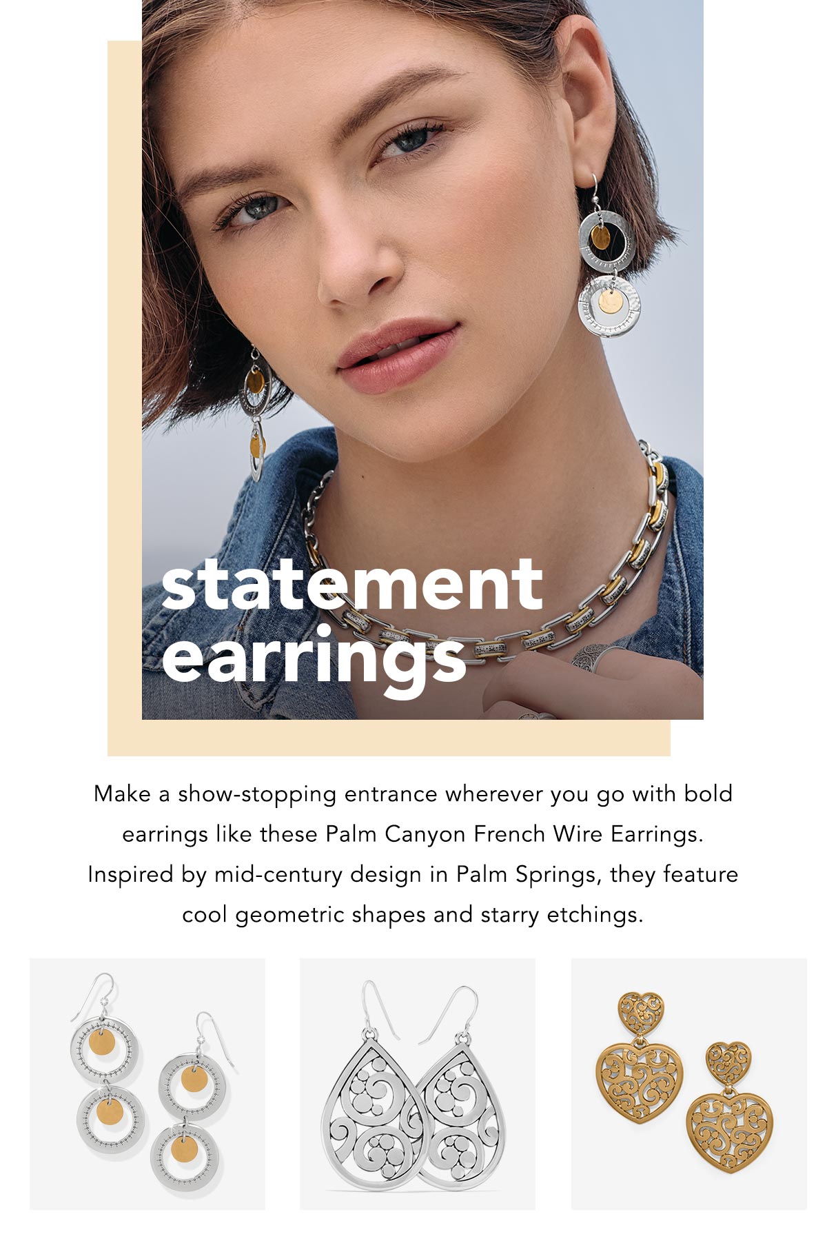 Statement Earrings - Make a show-stopping entrance wherever you go with bold earrings like these Palm Canyon French Wire Earrings. Inspired by mid-century design in Palm Springs, they feature cool geometric shapes and starry etchings. - Shop Now