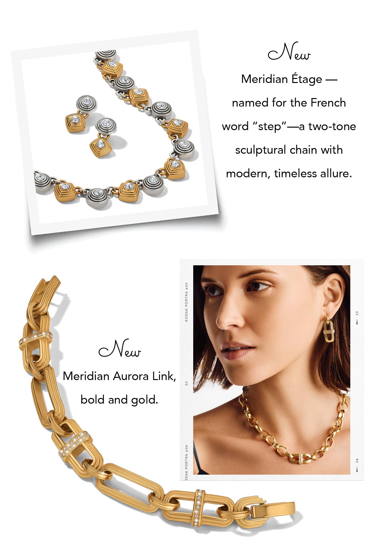 New Meridian Etage - named for the French word "step" - a two-tone sculptural chain with modern, timeless allure. - New Meridian Aurora Link, bold and gold. - Shop Now
